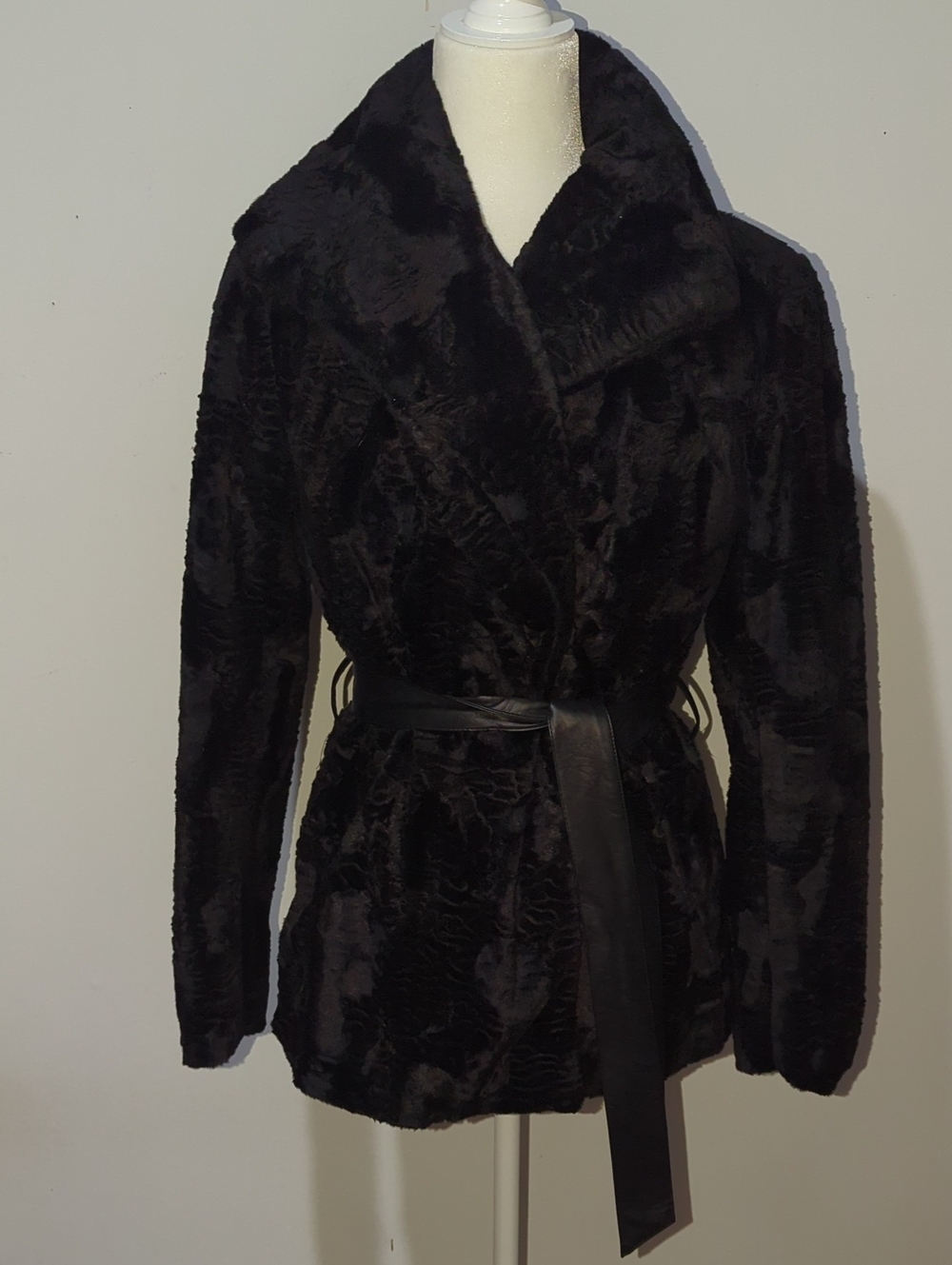 H&M Black Faux Fur Belted Jacket